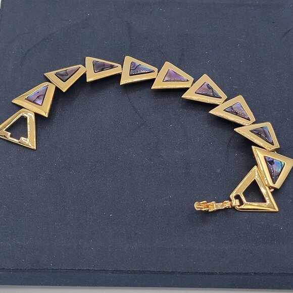 Signed Butler FAC Goldtone with Abalone Shell Link Bracelet - Picture 4 of 6